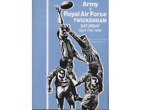 ARMY V ROYAL AIR FORCE 1992 RUGBY UNION PROGRAMME