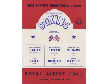 RUBIN CARTER V HARRY SCOTT 1965 BOXING PROGRAMME (FIRST FIGHT)