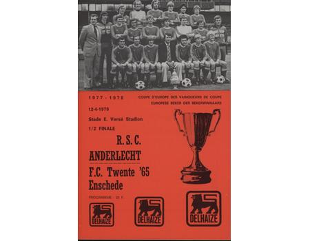 ANDERLECHT V FC TWENTE (ECWC SEMI FINAL) 1977-78 FOOTBALL PROGRAMME