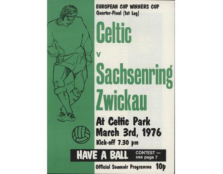 CELTIC V SACHSENRING ZWICKAU 1976 (ECWC) FOOTBALL PROGRAMME
