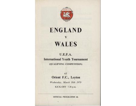 ENGLAND V WALES (YOUTH INTERNATIONAL) 1969-70 FOOTBALL PROGRAMME
