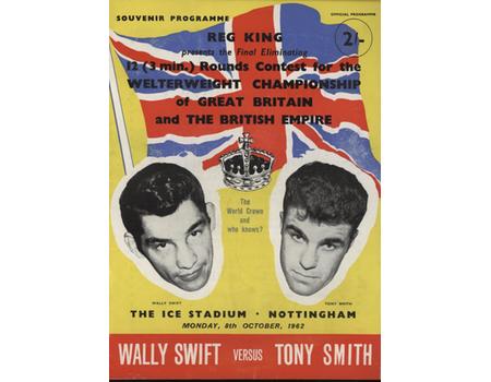 WALLY SWIFT V TONY SMITH 1962 BOXING PROGRAMME