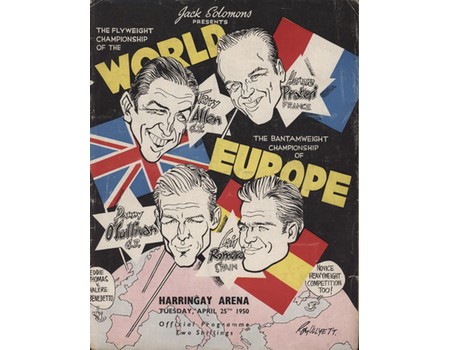 TERRY ALLEN V HONORE PRATESI 1950 BOXING PROGRAMME