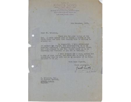 JACK SIEDLE (SOUTH AFRICA) 1959 CRICKET LETTER