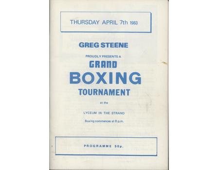 DAVID PEARCE V AL SYBEN 1983 BOXING PROGRAMME