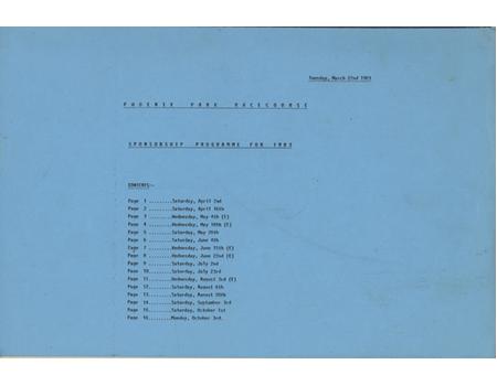 PHOENIX PARK RACECOURSE SPONSORSHIP PROGRAMME FOR 1983