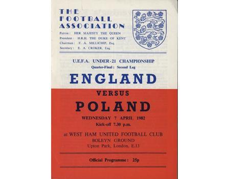 ENGLAND U21 V POLAND U21 1982 FOOTBALL PROGRAMME