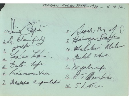 TONGA 1974 (TOUR OF BRITISH ISLES)  RUGBY UNION AUTOGRAPHS