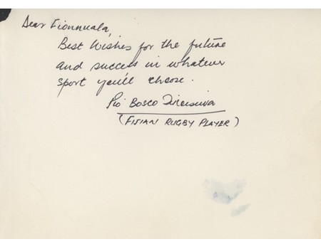 PIO BOSCO TIKOISUVA (FIJI & HARLEQUINS) RUGBY UNION AUTOGRAPH