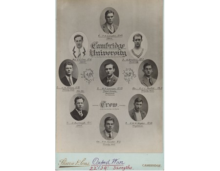 CAMBRIDGE UNIVERSITY CREW 1937 CABINET PHOTOGRAPH