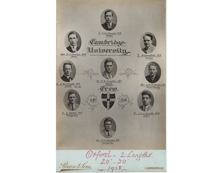 CAMBRIDGE UNIVERSITY CREW 1938 CABINET PHOTOGRAPH