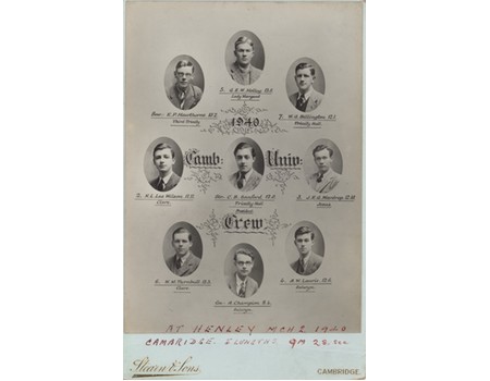 CAMBRIDGE UNIVERSITY CREW 1940 CABINET PHOTOGRAPH