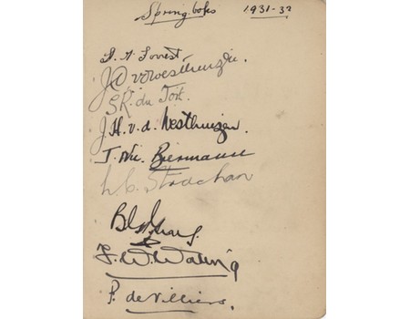 SOUTH AFRICA 1931-32 RUGBY AUTOGRAPHS