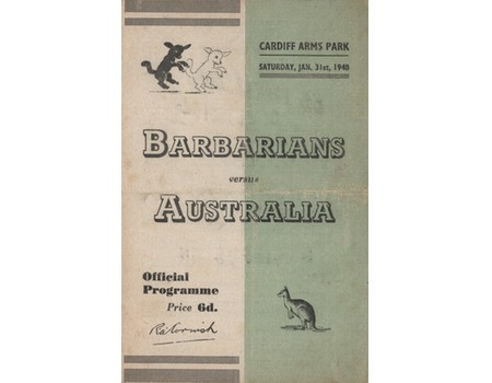BARBARIANS V AUSTRALIA 1948 RUGBY PROGRAMME