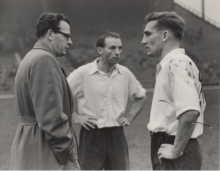 MATTHEWS, BENTLEY & WINTERBOTTOM (ENGLAND) 1954 FOOTBALL PHOTOGRAPH