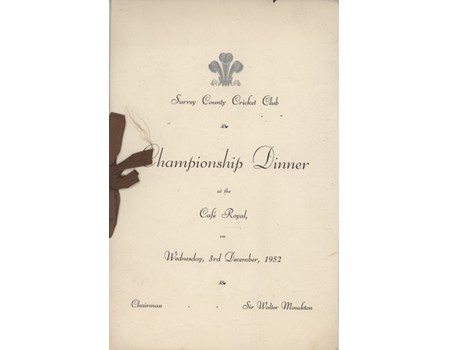 SURREY CCC 1952 CHAMPIONSHIP DINNER MENU