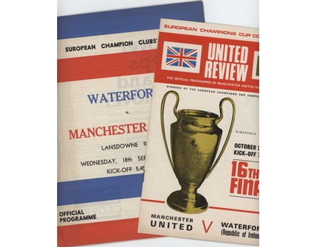 MANCHESTER UNITED V WATERFORD 1968 (BOTH LEGS) FOOTBALL PROGRAMMES