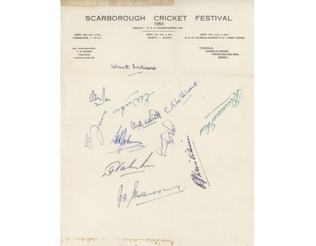 WEST INDIES 1950 CRICKET AUTOGRAPHS - SCARBOROUGH CRICKET FESTIVAL