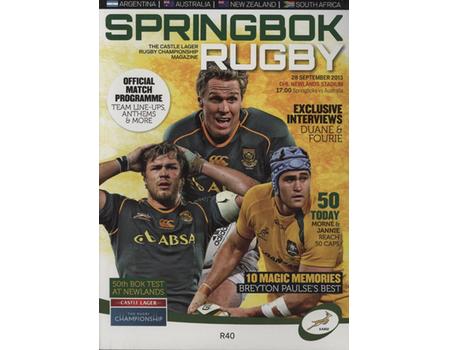 SOUTH AFRICA V AUSTRALIA 2013 RUGBY UNION PROGRAMME