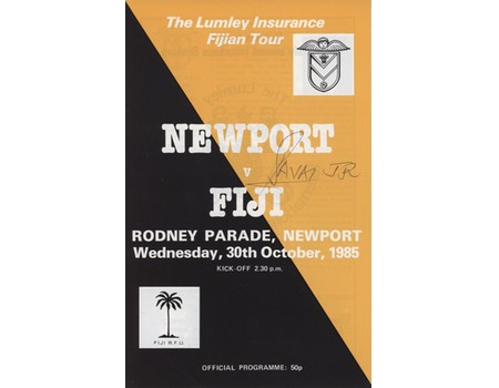 NEWPORT V FIJI 1985 RUGBY UNION PROGRAMME - SIGNED BY FIJI TEAM