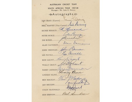 AUSTRALIA 1957-58 (TOUR TO SOUTH AFRICA) AUTOGRAPH CARD