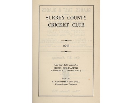 SURREY COUNTY CRICKET CLUB HANDBOOK FOR 1949