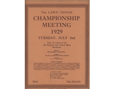 WIMBLEDON CHAMPIONSHIPS 1929 TENNIS PROGRAMME