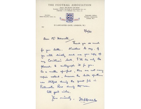 F.N.S. CREEK (CORINTHIANS) 1963 FOOTBALL LETTER