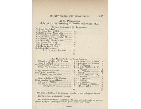 CRICKET MATCH IN RUSSIA 1875
