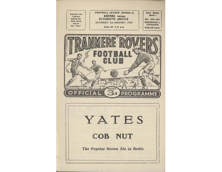 TRANMERE ROVERS V PLYMOUTH ARGYLE 1958-59 FOOTBALL PROGRAMME