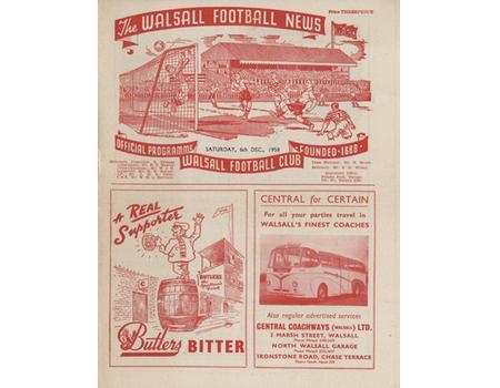 WALSALL V MANSFIELD TOWN 1958-59 FOOTBALL PROGRAMME