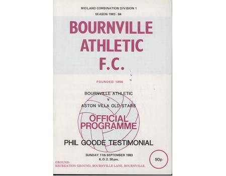 BOURNVILLE ATHLETIC V ASTON VILLA OLD STARS (CHARITY MATCH) 1983 FOOTBALL PROGRAMME
