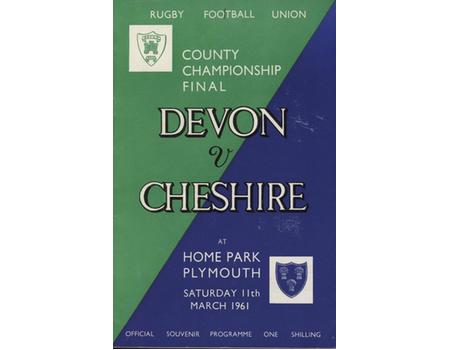 DEVON V CHESHIRE (COUNTY CHAMPIONSHIP FINAL) 1961 RUGBY UNION PROGRAMME