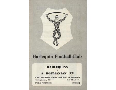 HARLEQUINS V A ROUMANIAN XV 1956 RUGBY UNION PROGRAMME