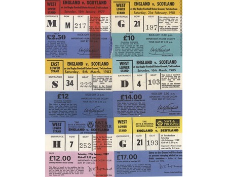 ENGLAND V SCOTLAND 1977-89 RUGBY UNION TICKETS (X6)