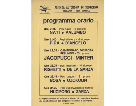 ANGELO JACOPUCCI V ALAN MINTER 1978 (BELLARIA, ITALY) BOXING FLYER