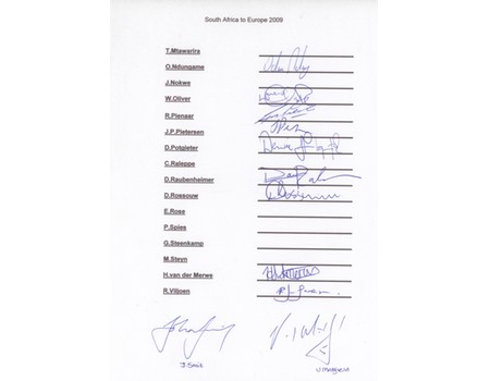 SOUTH AFRICA 2009 (TOUR TO EUROPE) RUGBY UNION AUTOGRAPHS