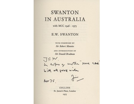 SWANTON IN AUSTRALIA WITH MCC 1946-1975 (JOHN WOODCOCK