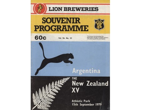 NEW ZEALAND XV V ARGENTINA 1979 RUGBY UNION PROGRAMME