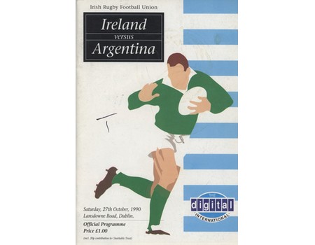 IRELAND V ARGENTINA 1990 RUGBY UNION  PROGRAMME