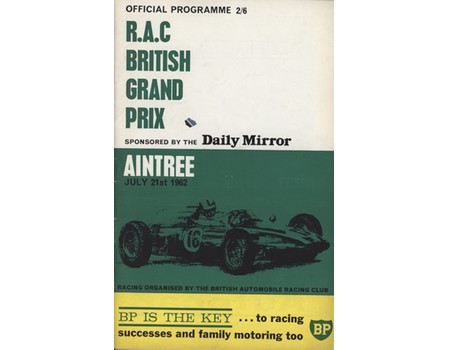 BRITISH GRAND PRIX 1962 (AINTREE) MOTOR RACING PROGRAMME