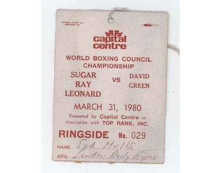 SUGAR RAY LEONARD V DAVE "BOY" GREEN 1980 (MARYLAND) BOXING PRESS PASS