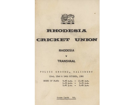 RHODESIA V TRANSVAAL 1966 CRICKET SCORECARD