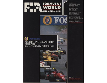 AUSTRALIAN GRAND PRIX 1988 MOTOR RACING PROGRAMME