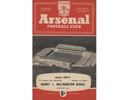 BARNET V WALTHAMSTOW AVENUE 1958-59 (F.A. AMATEUR CUP SEMI-FINAL) FOOTBALL PROGRAMME