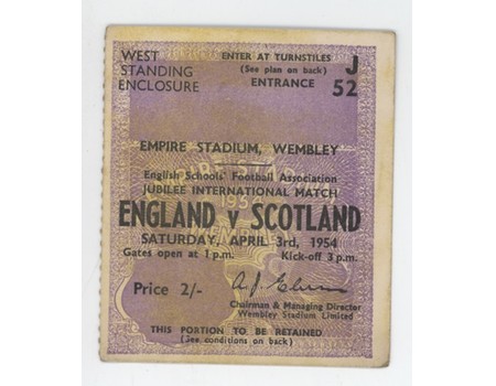 ENGLAND V SCOTLAND 1954 FOOTBALL TICKET