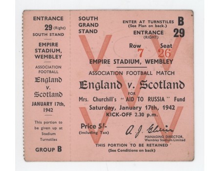 ENGLAND V SCOTLAND 1942 FOOTBALL TICKET