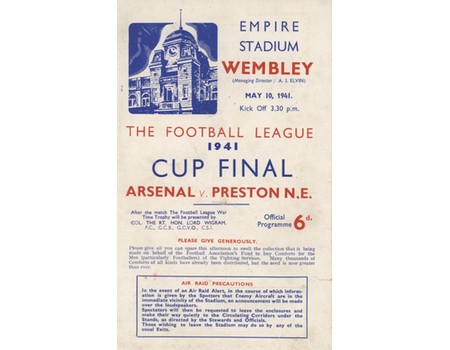 ARSENAL V PRESTON NORTH END 1941 (WARTIME CUP FINAL) FOOTBALL PROGRAMME