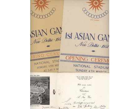 FIRST ASIAN GAMES, NEW DELHI 1951- OFFICIAL SOUVENIR GUIDE, PROGRAMMES AND OTHER ITEMS (6 IN TOTAL), INCLUDING SIGNED CARD
