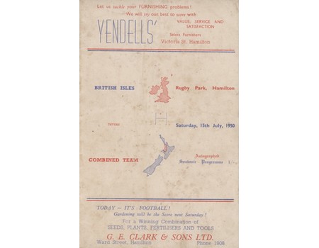 COMBINED TEAM  V BRITISH ISLES 1950 RUGBY UNION PROGRAMME